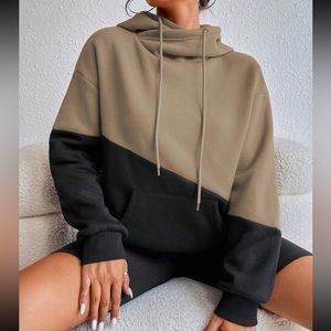 Boho color block hoodie jacket